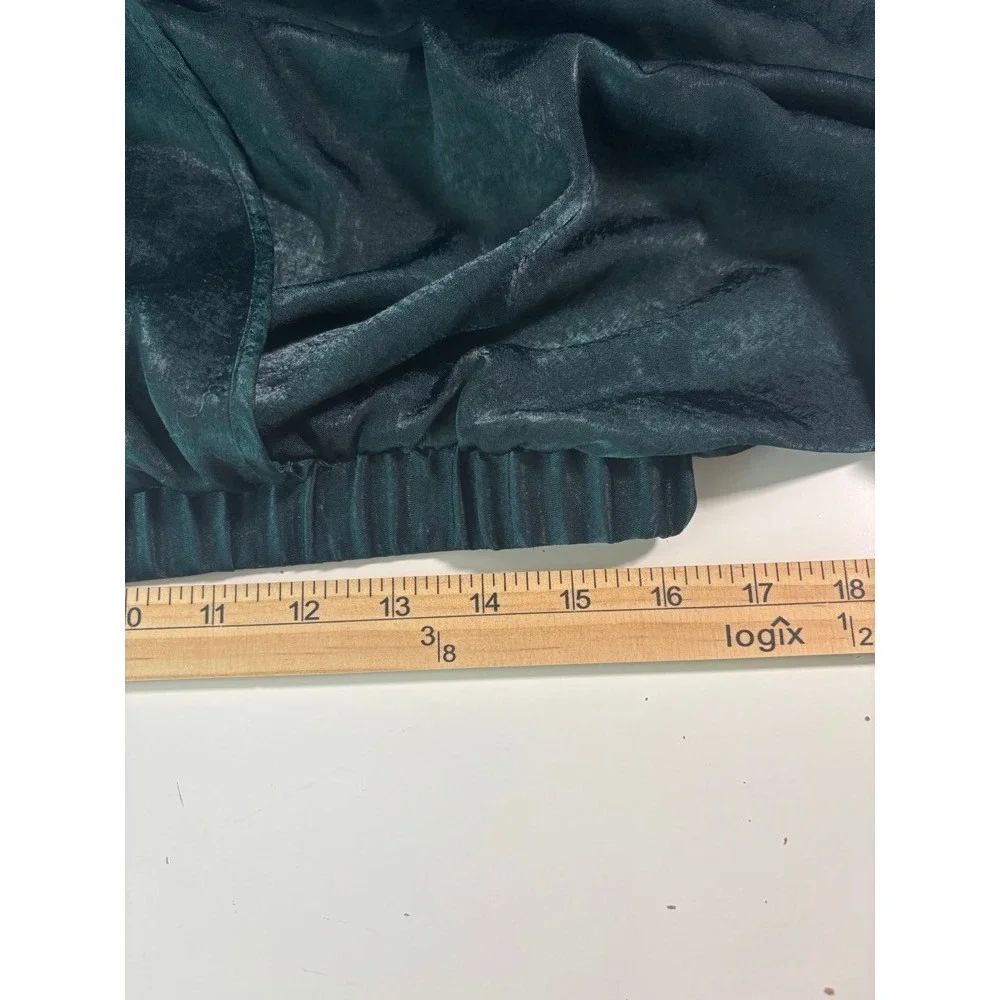 Woman's Emerald Green Ruched Waist V‎ Neck Wrap Style Top XL Balloon Sleeve